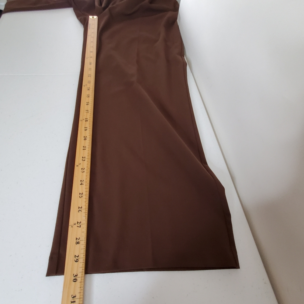 Zara Wide Leg Hi-Rise Pants Size XL Brown Satin Effect Waistband Trousers Casual - Picture 9 of 13